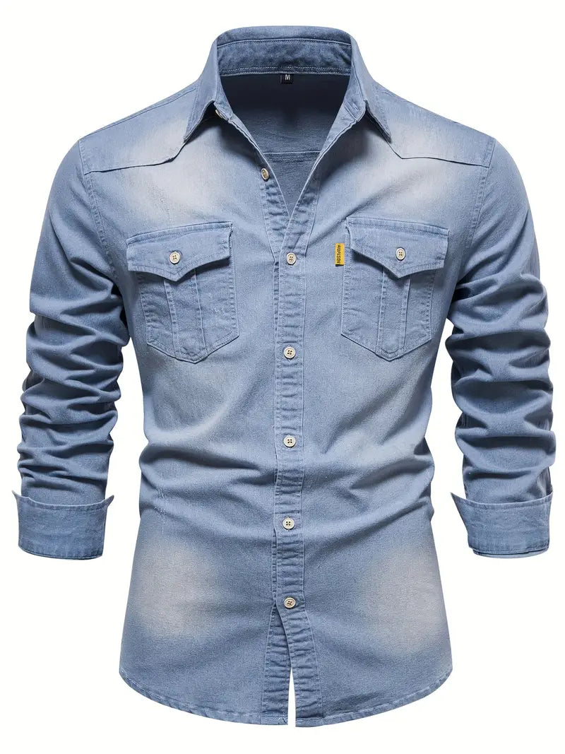 Vossermode | Elastisch katoenen denim overhemd