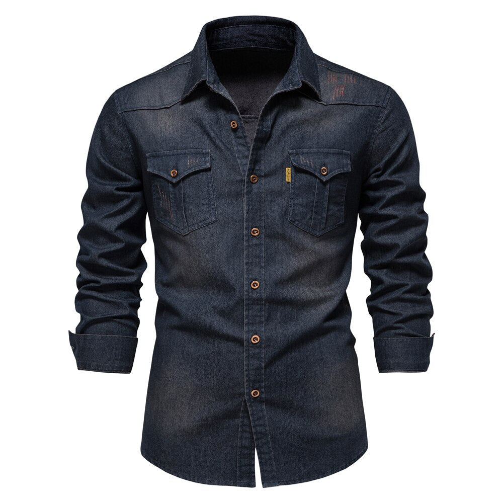 Vossermode | Elastisch katoenen denim overhemd