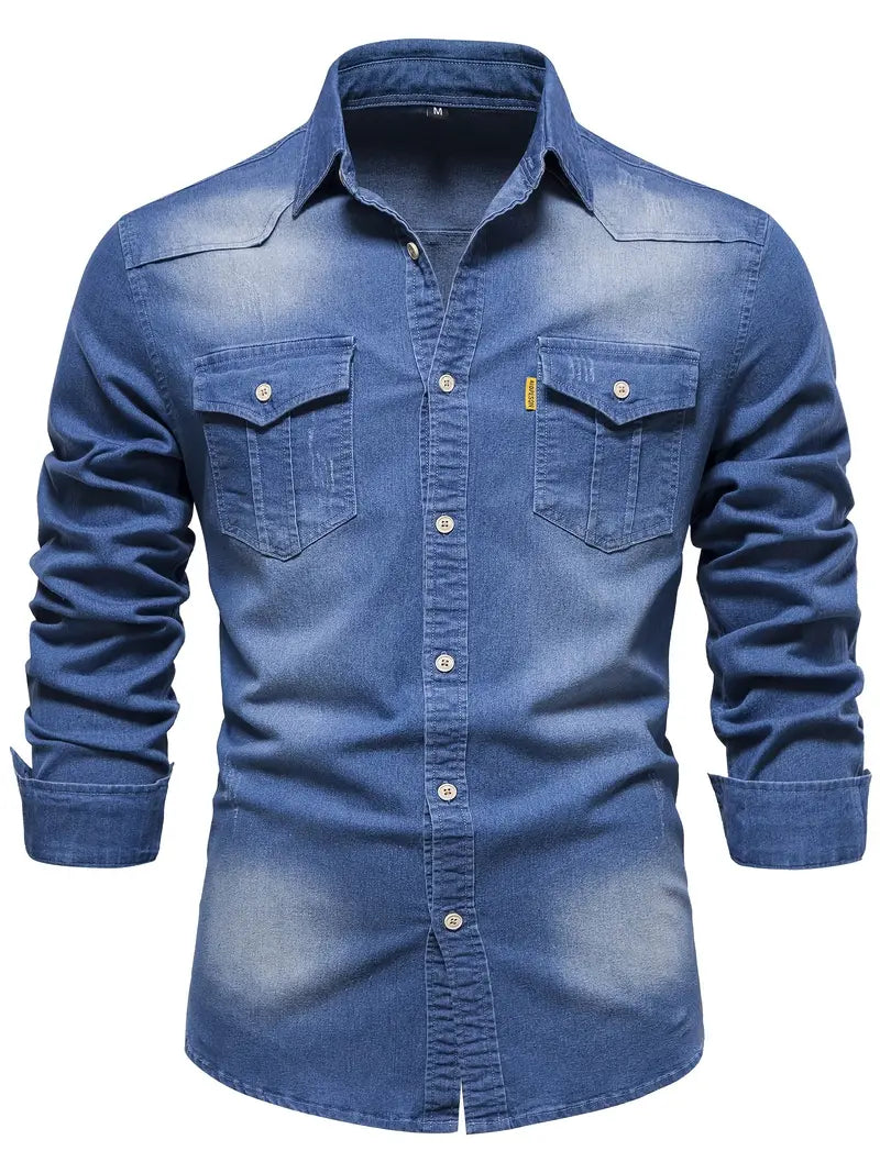 Vossermode | Elastisch katoenen denim overhemd