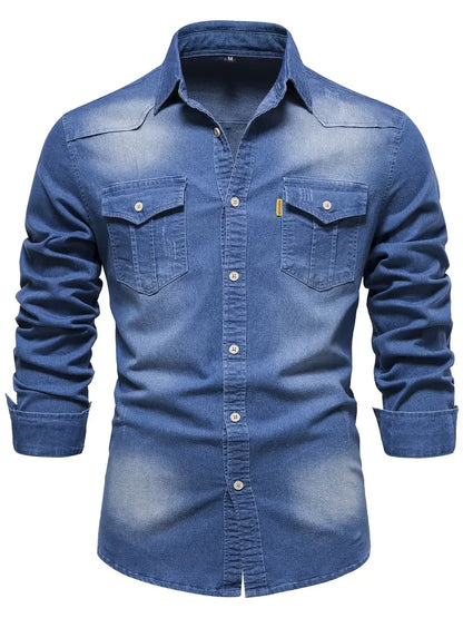 Vossermode | Elastisch katoenen denim overhemd