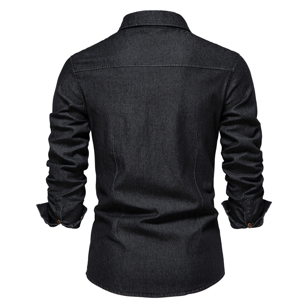 Vossermode | Elastisch katoenen denim overhemd