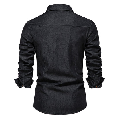 Vossermode | Elastisch katoenen denim overhemd