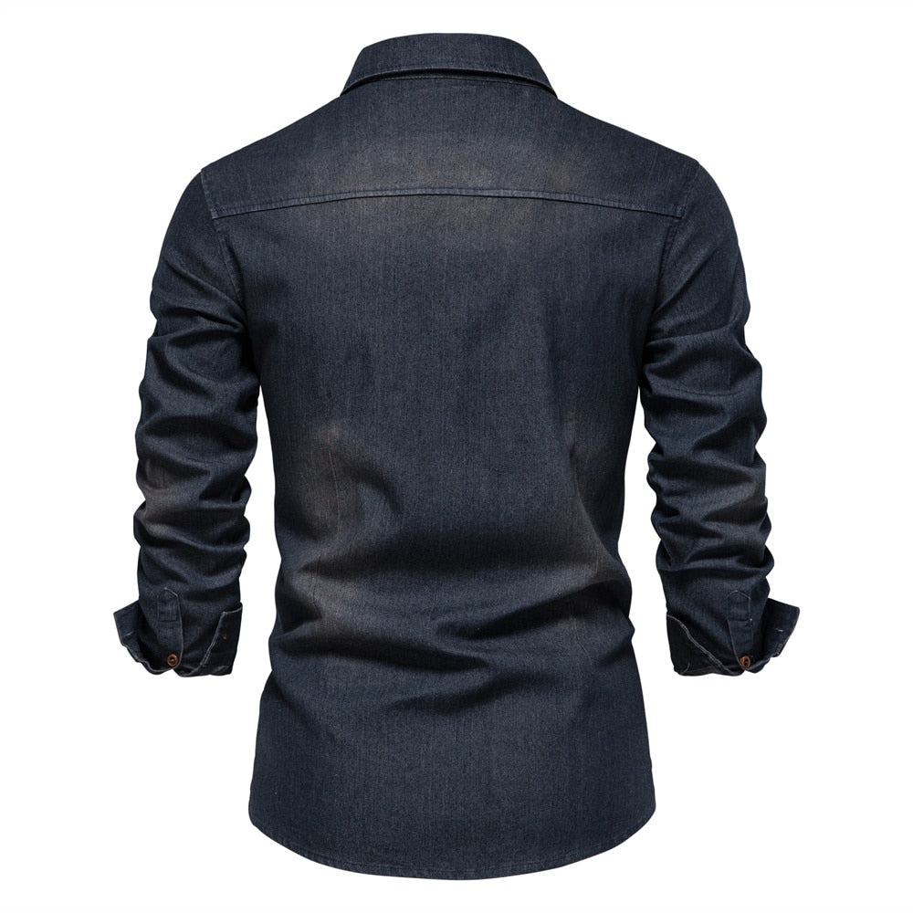 Vossermode | Elastisch katoenen denim overhemd