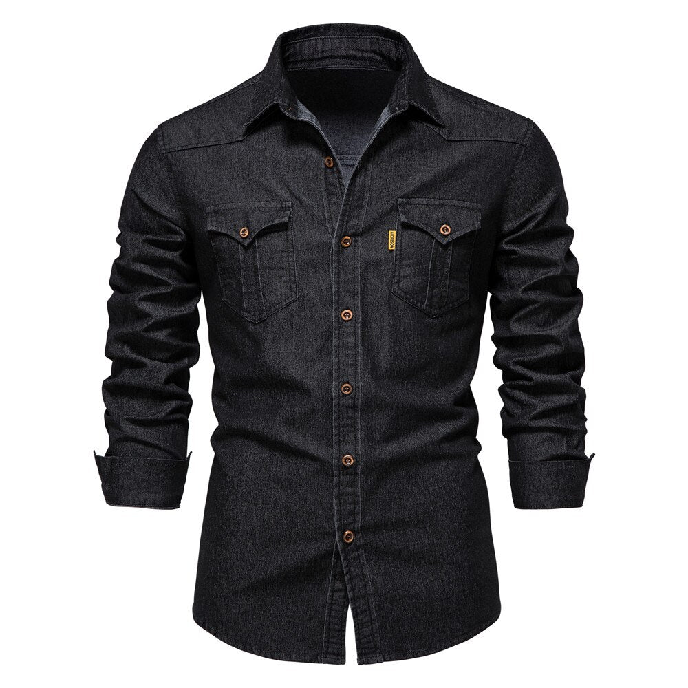 Vossermode | Elastisch katoenen denim overhemd