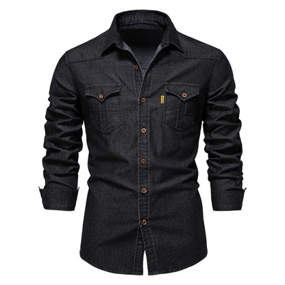 Vossermode | Elastisch katoenen denim overhemd