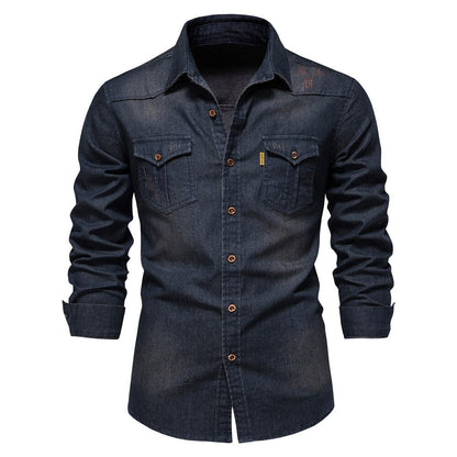 Vossermode | Elastisch katoenen denim overhemd